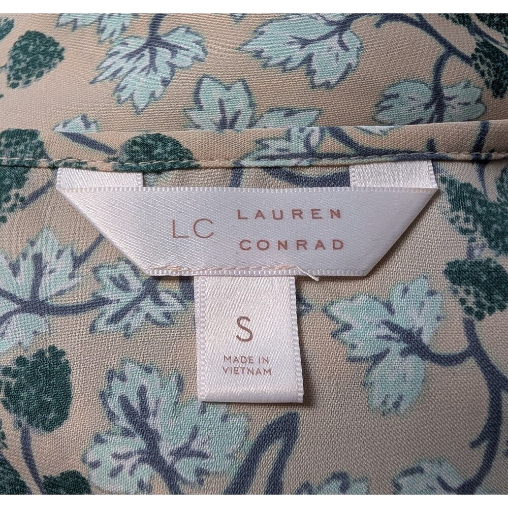 LC Lauren Conrad Size S Floral Blouse Pintuck Shark-Bite Cottage Peasant - Picture 4 of 8